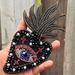 Hand Beaded Black Heart Patch with Eye Design